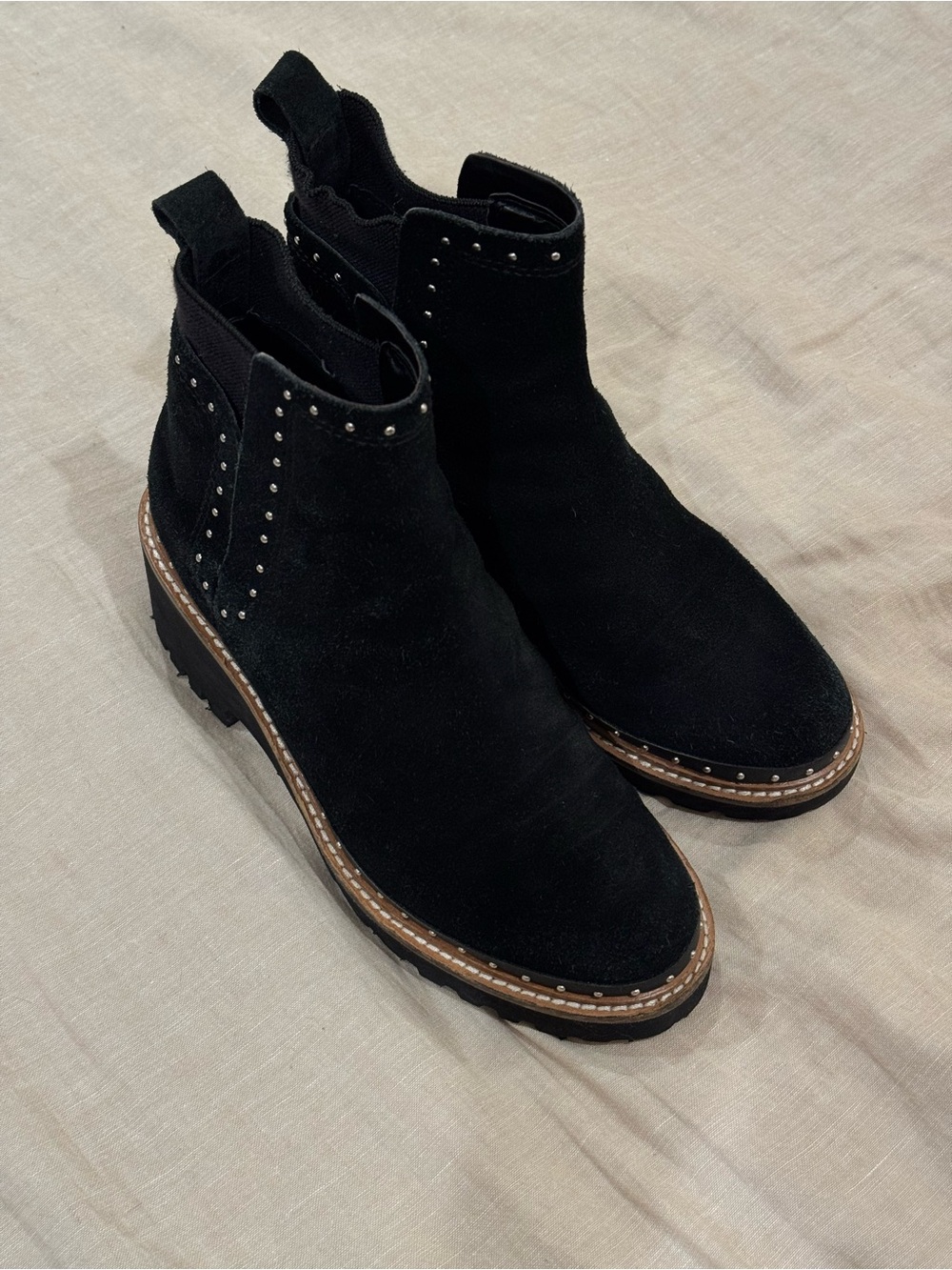 Dolce Vita Black Suede Chelsea Boots with Stud Trim